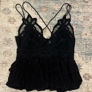 Free people Adella Black Lace Ruffle Cami strappy Top sz S